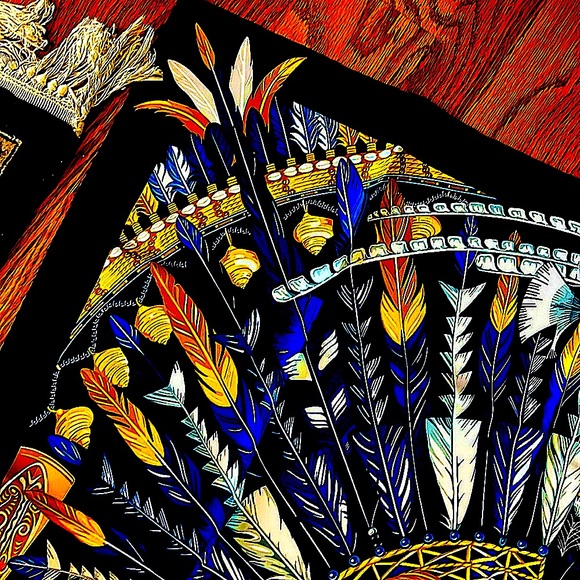 💯HermesSilkLargeScarfONEof a KindFabulousSIGNED Artist+Logo+2HermesBoxes+Ribbon - Picture 10 of 16